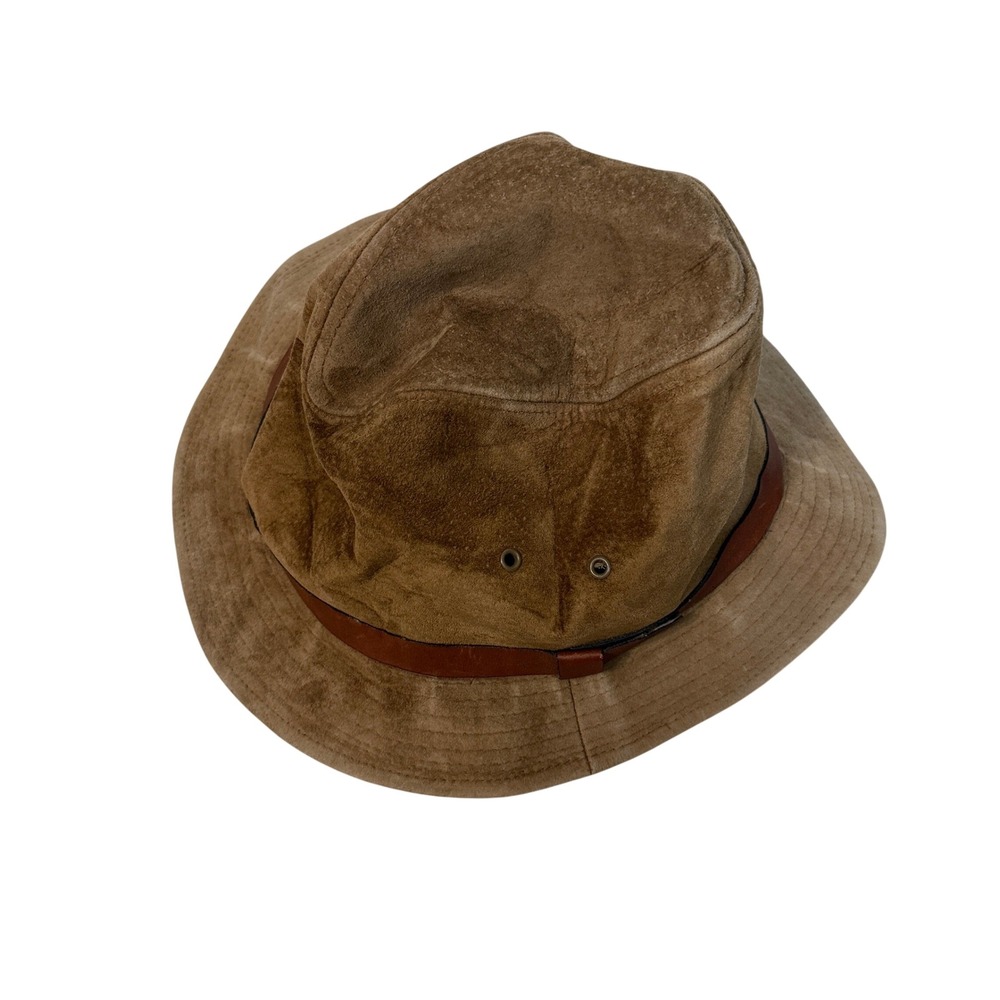 Capas Bucket Hat Mens Small Brown Genuine Leather Suede Made in USA Vintage
